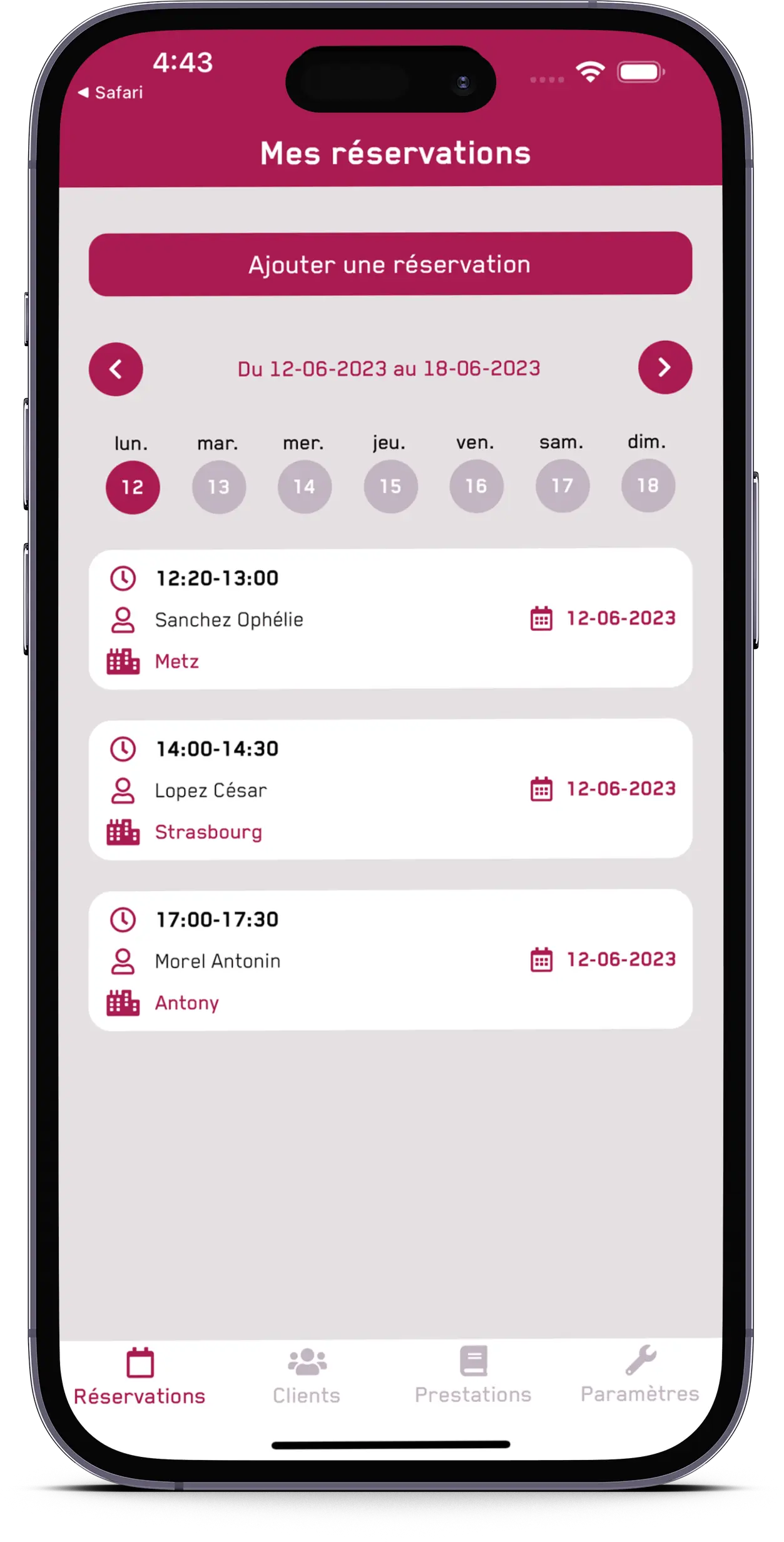Aperçu de l'application Tiffeo